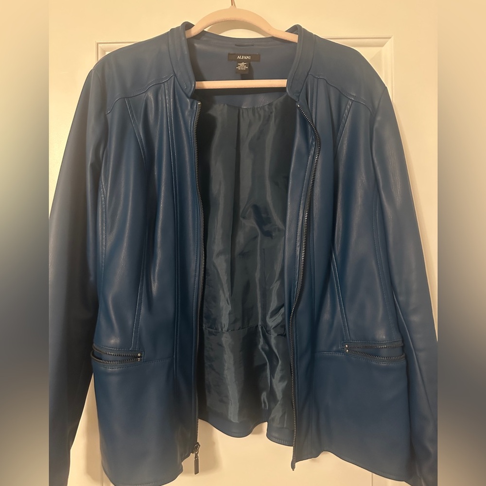 Alfani Women's Teal Blue Faux Leather Jacket size Large